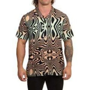 Volcom UK Mens Short Sleeve Button Up Shirt Abstract Swirl Print Size M Grunge